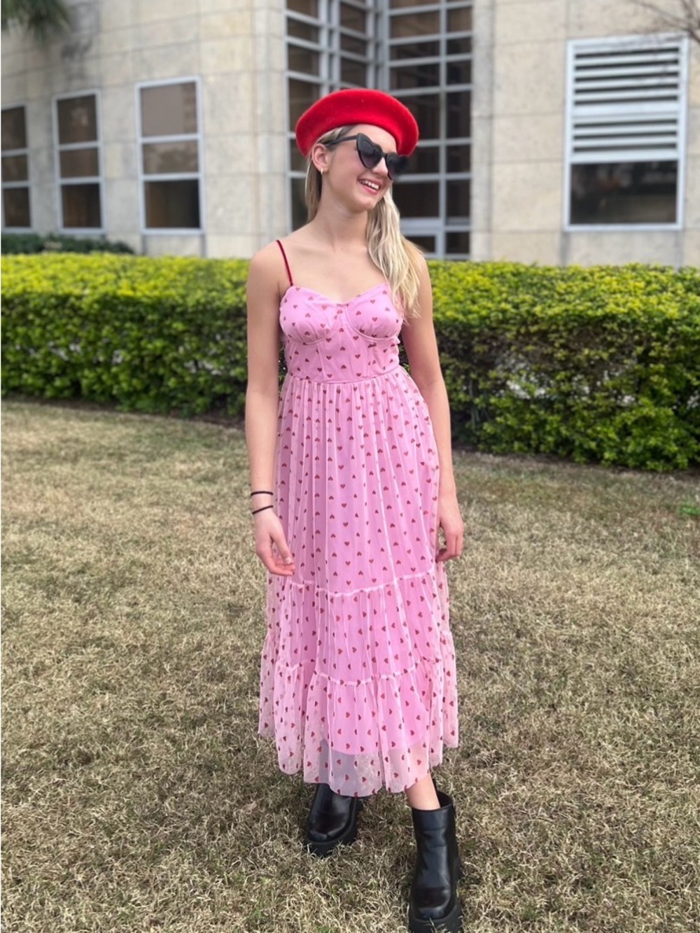 Betsey Johnson Metallic Heart Print Mesh Midi Dress - Picture 6 of 6